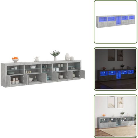 The Living Store Buffet avec lumières LED gris béton 283x37x67 cm - Meuble De Rangement - Buffet - Meuble Tv - Armoire Murale - Luminaire Led (1/5)