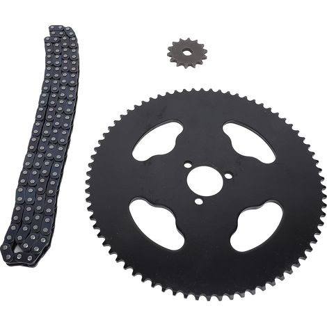 Kit chaîne et pignons avant/arrière T8F avec chaîne T8F 120 maillons, pignon avant T8F 14 dents, pignon arrière 74 dents, alésage en H de 10 mm, pignon arrière 29 mm. (1/5)