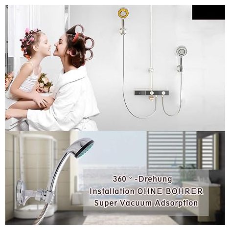 Support de pommeau de douche à ventouse réglable, fixation murale sans perçage pour salle de bain (1/5)