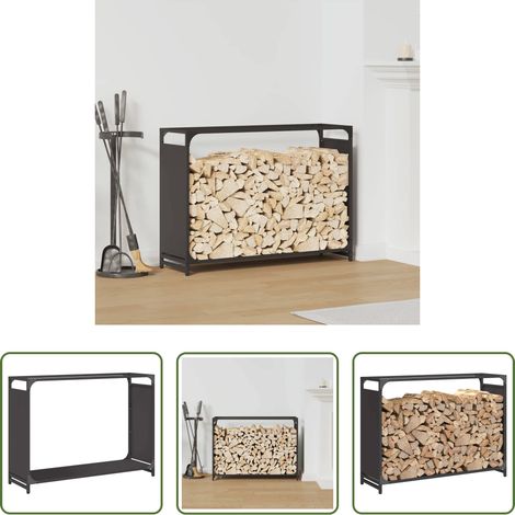 Holz aufbewahren - Brennholzregal Schwarz 90x28x65 cm Kaltgewalzter Stahl (1/5)