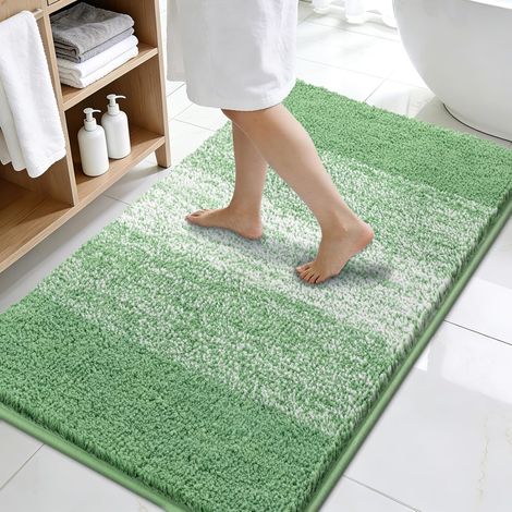 Grand tapis de bain 80 x 120 cm, tapis de bain antidérapant, lavable en machine, tapis de bain vert, super absorbant, doux, à séchage rapide, tapis de douche (1/5)