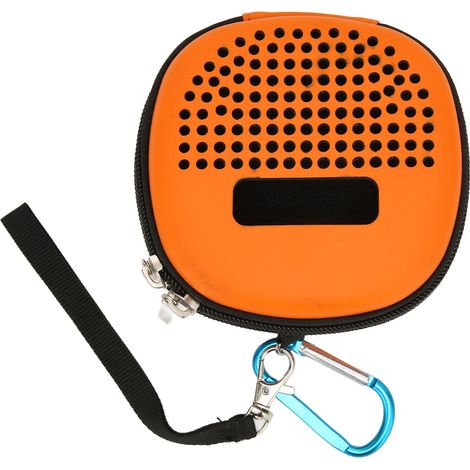 Étui EVA semi-rigide résistant aux chocs et à l'eau pour enceinte Bluetooth portable, avec crochet métallique orange. (1/5)