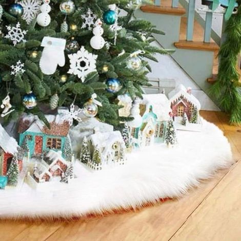Tapis de sapin de Noël en peluche blanche effet neige - Luxueux et réutilisable - 78 cm (1/4)