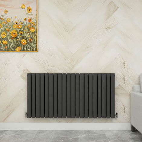 SKY Bathroom 600x1180mm Anthracite Double Horizontal Oval Column Designer Central Heating Radiator