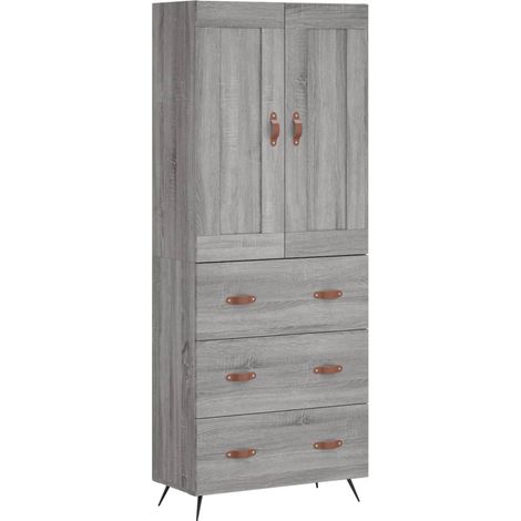 Buffet bahut commode armoire meuble de rangement organisateur cuisine salle de séjour salon haut sonoma 69,5 x 34 x 180 cm bois d'ingénierie gris