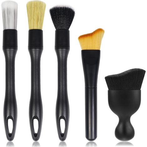 5 Pièces Pinceau Detailing, Pinceau Nettoyage Voiture Brosse Detailing Auto Brosse Souple Extérieur Enlever la Poussière pour La Voiture Tableau De Bord, Intérieur, Extérieur (1/4)