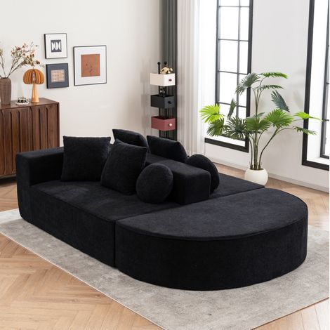 FloraGrace canapé modulaire convertible, chenille noire, modules 171 x 72 cm, accoudoirs 30 cm, coussins inclus (1/5)