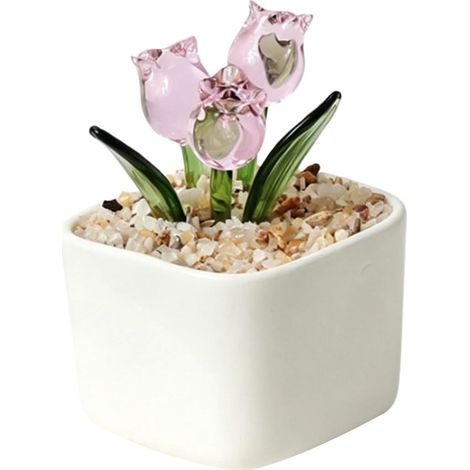 Figurines de fleurs en verre soufflé à la bouche, faites à la main, tulipes, figurines de tulipes en verre, objets de collection de tulipes, décoration pour la maison, le bureau ou la table (1/5)