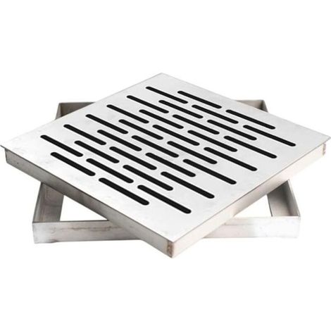 Grille de drainage carrée – Acier inoxydable antidérapant avec cadre – pour jardin et extérieur – 200x200x20mm (1/4)