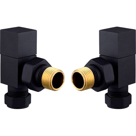 WarmeHaus Square Angled Towel Rail/Radiator Valves Black