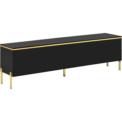 TV-Schrank, schwarz glänzend, 4 Türen, Kabeldurchführung, goldene Metallbeine, 170 x 38 x 50 cm (1/5)