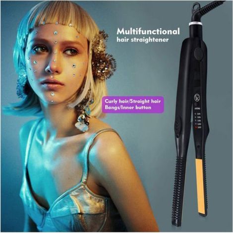 1 pièce de lisseur anti-brûlure, mini attelle fine et étroite pour cheveux secs et humides à double effet de bouclage et de lissage (1/5)