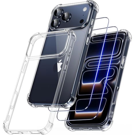 Coque pour iPhone 17 Pro Max avec 2 Verre Trempé, [Coussin d'air Intégré] Antichoc Antirayures Protection Housse pour iPhone 17 Pro Max 6.9", Transparent