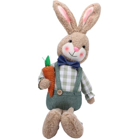 Lapin en peluche décoratif de bureau, style rétro rustique, fait main, avec de longues jambes et des oreilles modelables, idéal pour Pâques ou comme ornement de table (homme). (1/5)