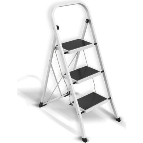 MSV – Escabeau 3 marches pliant antidérapant acier 150kg – Norme GS pour sécurité – Dimensions 46x71x105cm – Gain de place