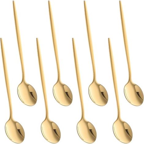 Juego de 8 cucharas de postre doradas, cucharas de café de acero inoxidable, elegantes y aptas para lavavajillas (1/5)