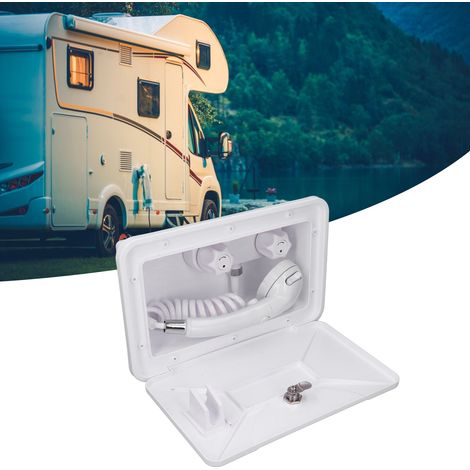 Pommeau de douche extérieur pour caravane, kit de douche extérieur, pommeau de douche indépendant, flexible d'eau rétractable avec robinets d'eau chaude et froide (1/5)
