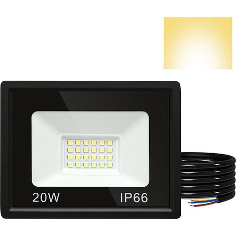 Wolketon Proyector LED, foco LED para exteriores IP66, ángulo de haz 120°, 20W 1 unidad, luz de trabajo blanco cálido 3000K (1/5)