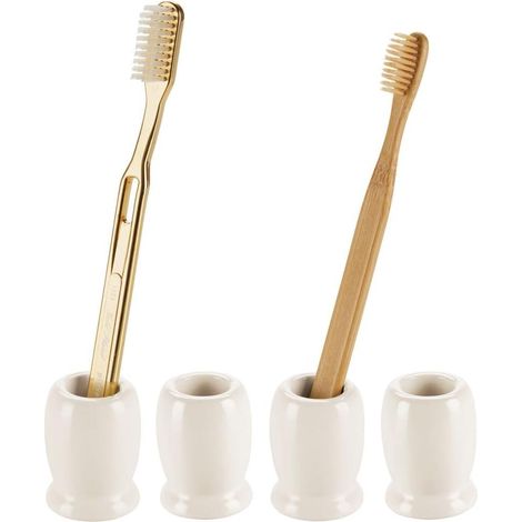 Set di 4 Portaspazzolini in Ceramica, Elegante Color Crema (1/4)