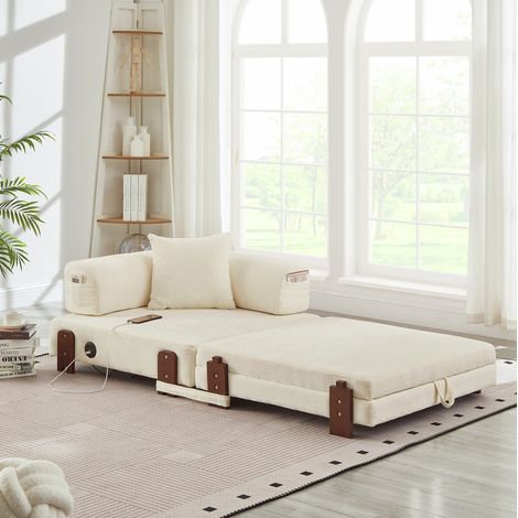 divano seduta compatta con porta USB contenitore beige OKMYHOME (1/5)