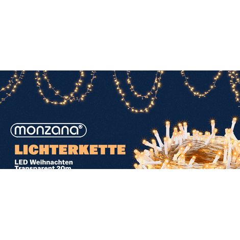 MONZANA® Guirlande lumineuse 200/400/600 LED avec télécommande minuteur décoration de Noël illumination éclairage fêtes 20m warmweiß - transparentes Kabel (de)