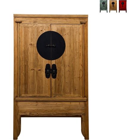 Armadio 2 ante etnico in legno massello con finiture orientali Ningbo - Legno Naturale (1/5)