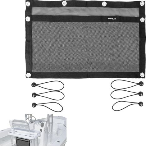 Range-filet Suspendu pour Bateau, Organiseur Maille Réglable avec Boucle Élastique, Pochette de Rangement Nautique Murale, Noir, 61 x 38 cm 24 x 15 Pouces (1/5)