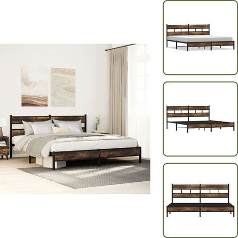 Cadre de lit en métal sans matelas chêne fumé 200x200 cm - Cadre De Lit - Cadres De Lit - Lit Double - Lit (1/5)