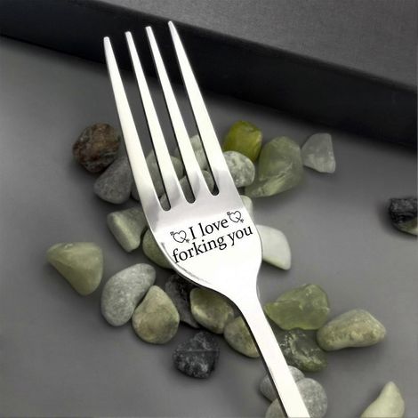 Message gravé Fourchette en acier inoxydable I Forking Love You Fourchettes en argent pour hommes Femmes Petit ami Petite amie (1/5)