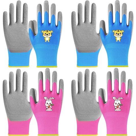 Gants de Travail pour Enfants (4 Paires), Gants de Sécurité pour Bricolage, Peinture et Activités Extérieures, Taille 5-9 ans
