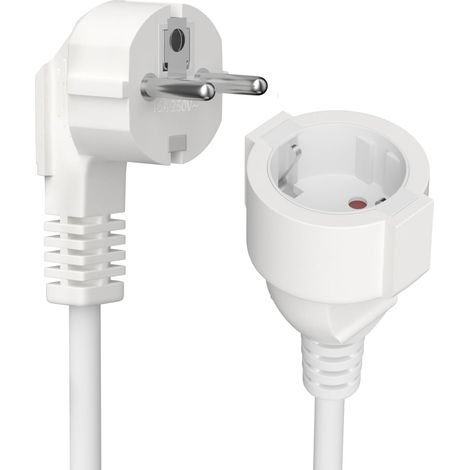 0,3 m langes Verlängerungskabel mit Schutzkontakt, IP20 R-Verlängerungskabel, Schuko 250 V, 16 A, 3680 W, H05VV-F3G 1,5 mm² R-Verlängerungskabel – für den Innenbereich – Weiß