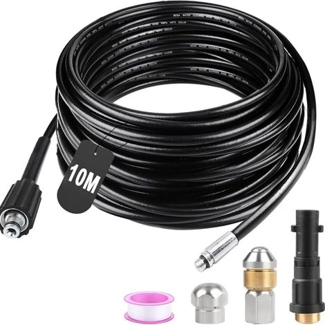 Tuyau nettoyeur de canalisations haute pression 10 m 180 bar avec buse rotative K2 pour kit de jet d'égout tuyaux et gouttières