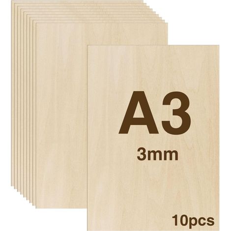 10pces Contreplaqué 3mm, A3 3mm Planche Bois, 42×30cm (1/5)