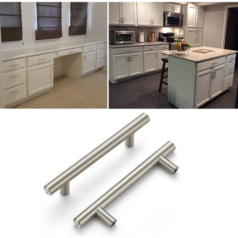 Tiradores en T para puertas de cristal [20 unidades] – acero inoxidable, resistente a la corrosión, acabado cepillado – 150 mm (1/5)