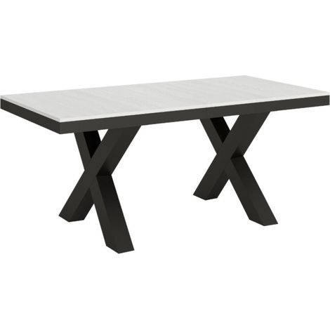 Table extensible 6 à 10 places L 120 à 224 cm blanc et cadre métal gris foncé Tsara (1/5)