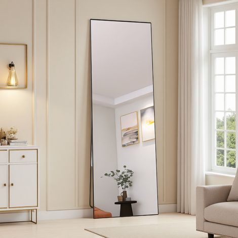Miroir intégral - 165 x 60 cm - avec Cadre métallique Miroir sur Pied, HD Grand Miroir Mural avec Crochets, pour Le Salon, la Chambre à Coucher et Le Dressing Miroir - Noir (1/5)