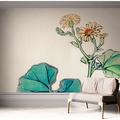 Fotomurale adesivo - murale da parete - Carta da parati autoadesiva - design parete moderno - Fiore e foglie 312x219 cm (1/5)