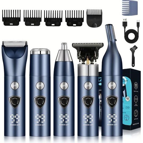 Tondeuse À Cheveux Électrique - Kit De Soin 5 En 1 Avec Lames En Céramique - Pour Homme Femme Enfant Et Animal - Ensemble Complet (1/5)