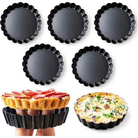 BEBUSINGOTO Paquete de 8 mini moldes para tartas de 4 pulgadas con fondo extraíble, antiadherentes, redondos y profundos, resistentes, perfectos para hornear tartas de frutas, quiches y postres. (1/5)