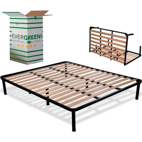 EVERGREENWEB Rete a Doghe piazza e mezzo 120x190 cm in Legno Ortopedica PIEGHEVOLE, Rinforzata con 4 Piedi Smontabili Incluse, Struttura portante Interamente in Ferro, Base da Incasso Ideale per Tutti (1/5)