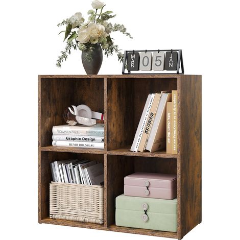 WOLTU Armadietto Libreria Basso a 4 Cubi, Scaffale Porta Libri, Mobiletto Multiuso Legno, Moderno e Semplice, Marrone rustico (1/5)