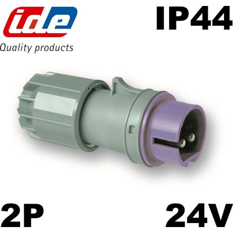 Prise mâle étanche IP44 2P 16A 24V 50/60Hz – Résistante aux projections d'eau – Pour chantiers humides et environnements industriels