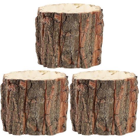 Set mit 3 Rindenblumentöpfen, Blumenkübeln im Landhausstil, Pflanzgefäßen aus Baumstämmen – 9,00 x 9,00 x 8,00 cm (1/4)