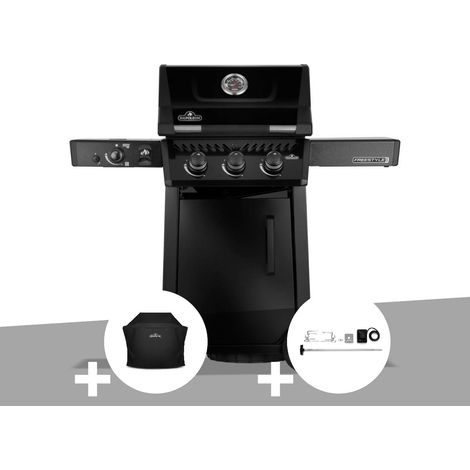 Barbecue gaz Freestyle 365 noir PRO 3 brûleurs + 1 bruleur sizzle zone + Housse de protection + Rôtissoire - Napoléon (1/5)
