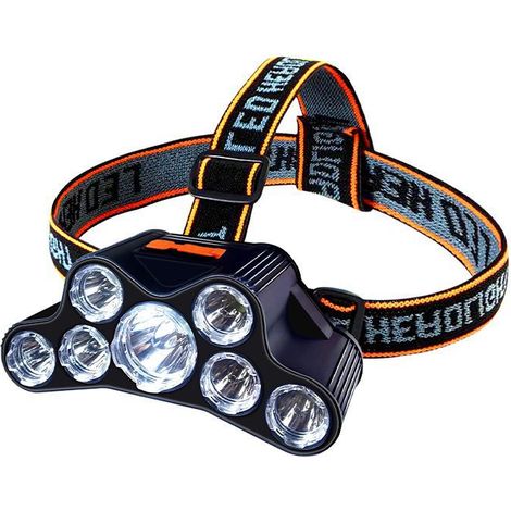 7LED Kopf tragende Stirnlampe, USB wiederaufladbar für den Außenbereich, superhelles wasserdichtes Nachtangeln