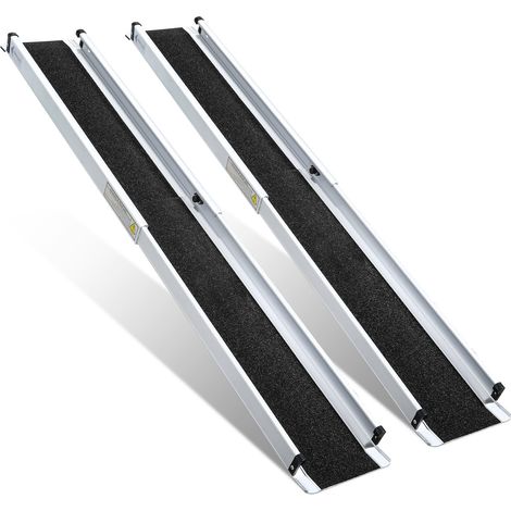 Wolketon Rollstuhlrampe 183cm Teleskoprampe Auffahrrampe bis 300KG Anti-Rutsch Alu Verladerampe Tragbare Schwellenrampe für Rollatoren Rollstühle