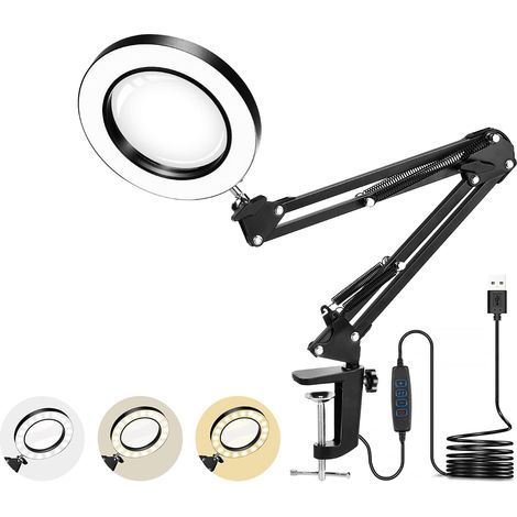 5X Lampe Loupe, 72LED Loupe de Daylight Bureau avec Pince Métal Modes 3 couleurs, Dimmable pour Réparation l'artisanat,Couture, Lecture