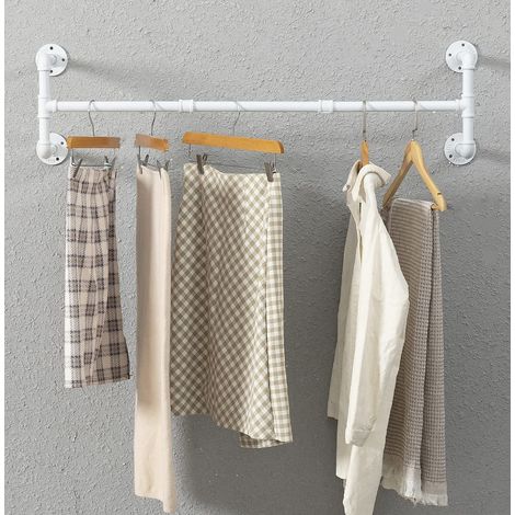 Portant à vêtements en tuyau industriel, support mural pour vêtements, peu encombrant, tige de suspension amovible et multifonction pour rangement de placard, noir (blanc) (1/5)
