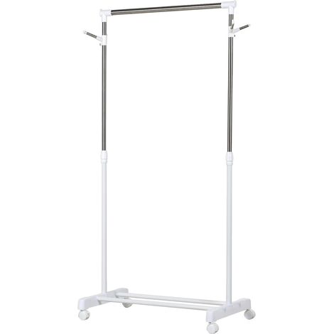 Perchero, altura regulable de 87 a 145 cm, portátil con ruedas, estructura de tubo de acero, soporta hasta 40 kg, fácil montaje. (1/5)