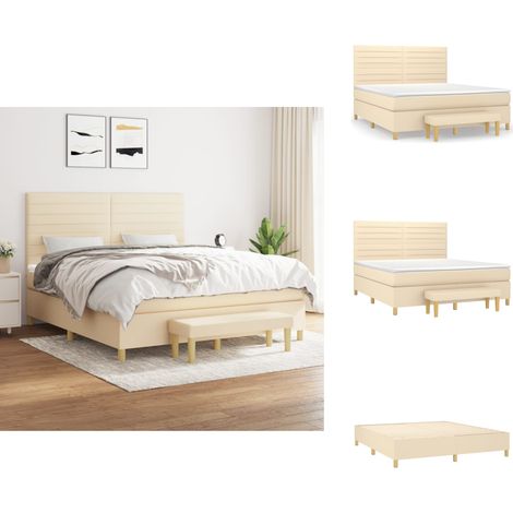 Sommier à lattes de lit avec matelas Crème 160x200 cm Tissu - Lit Plateforme - Lit Double - Matelas À Ressorts Ensachés - Têtière Ajustable - Banc Rangement (1/5)